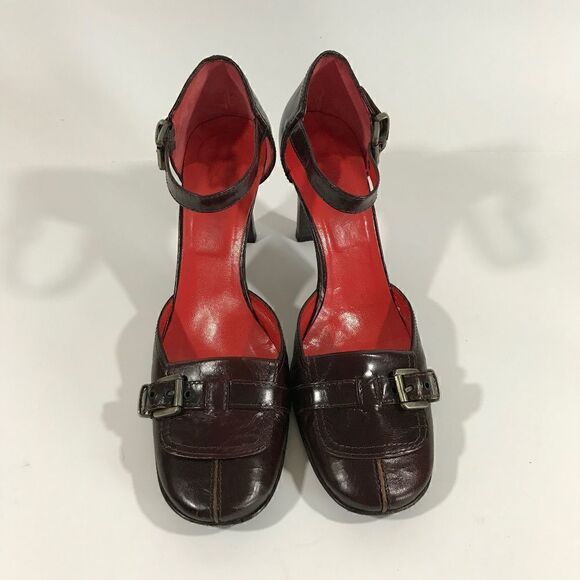 Juno Brown Leather Silver Buckle Heels - Picture 6 of 8